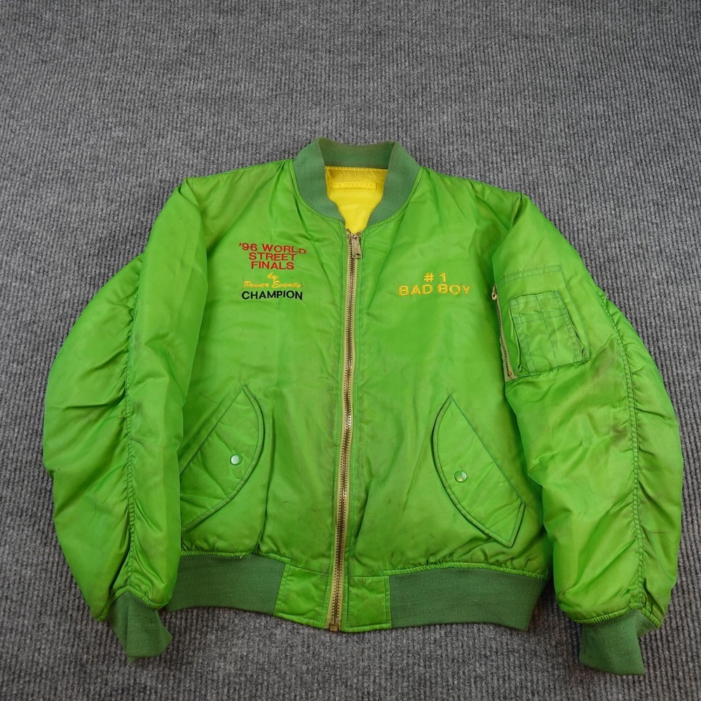 Vintage World Street Finals Jacket Mens Large Green Bomber Racing Bad Boy 1996